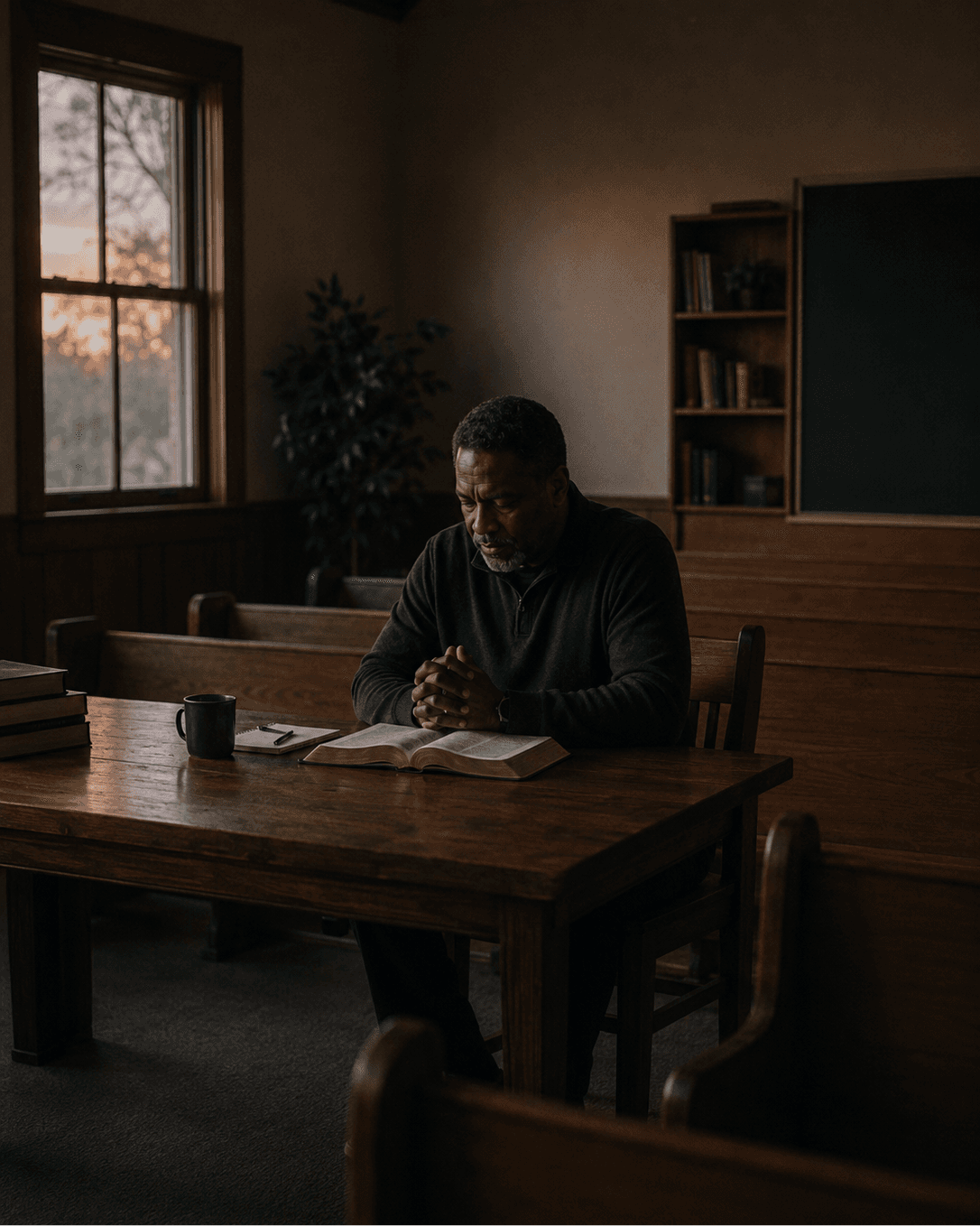 Pastor in quiet reflection